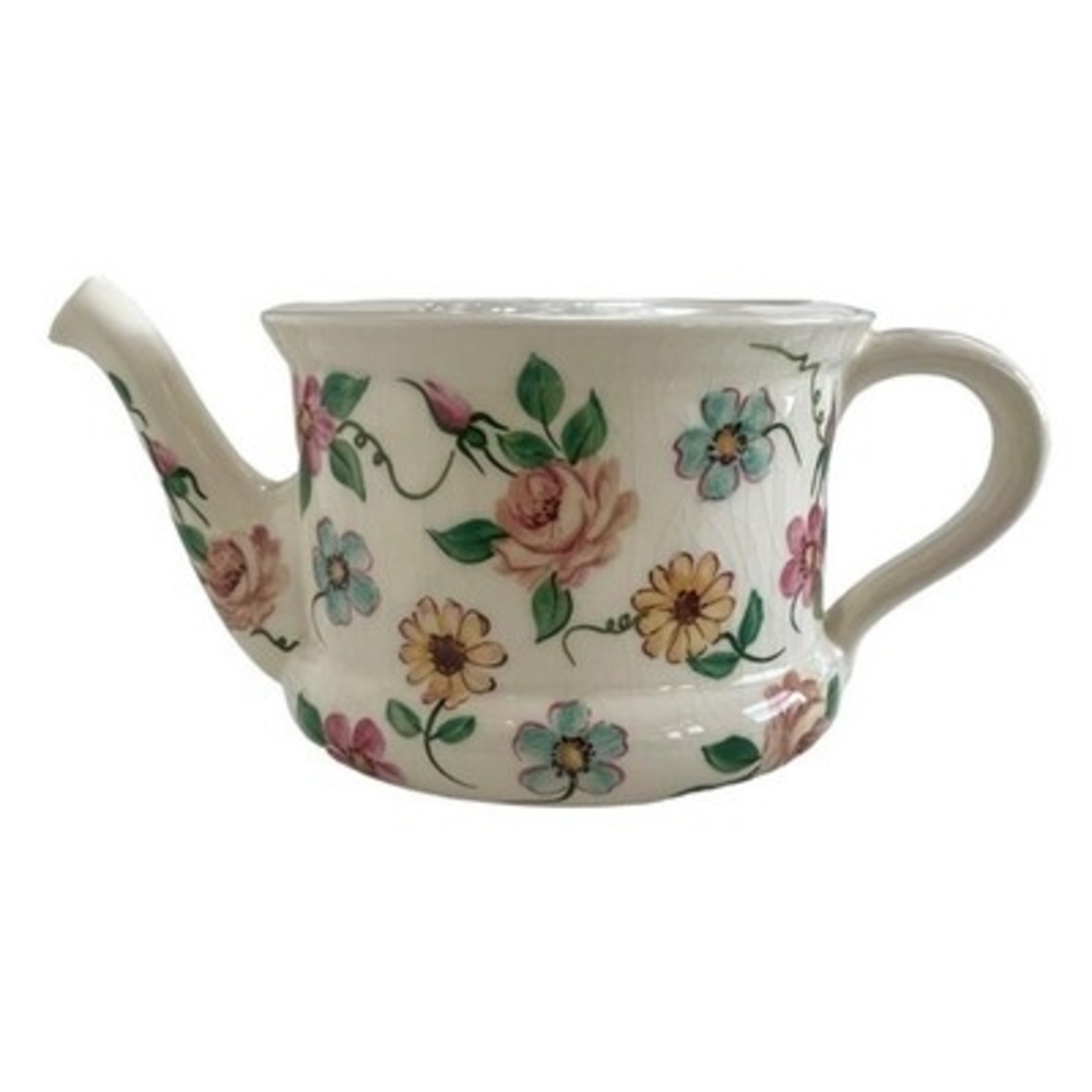 Vintage Porcelain Floral Teapot Wall Hanging Figurine Multicolor Farmhouse Decor